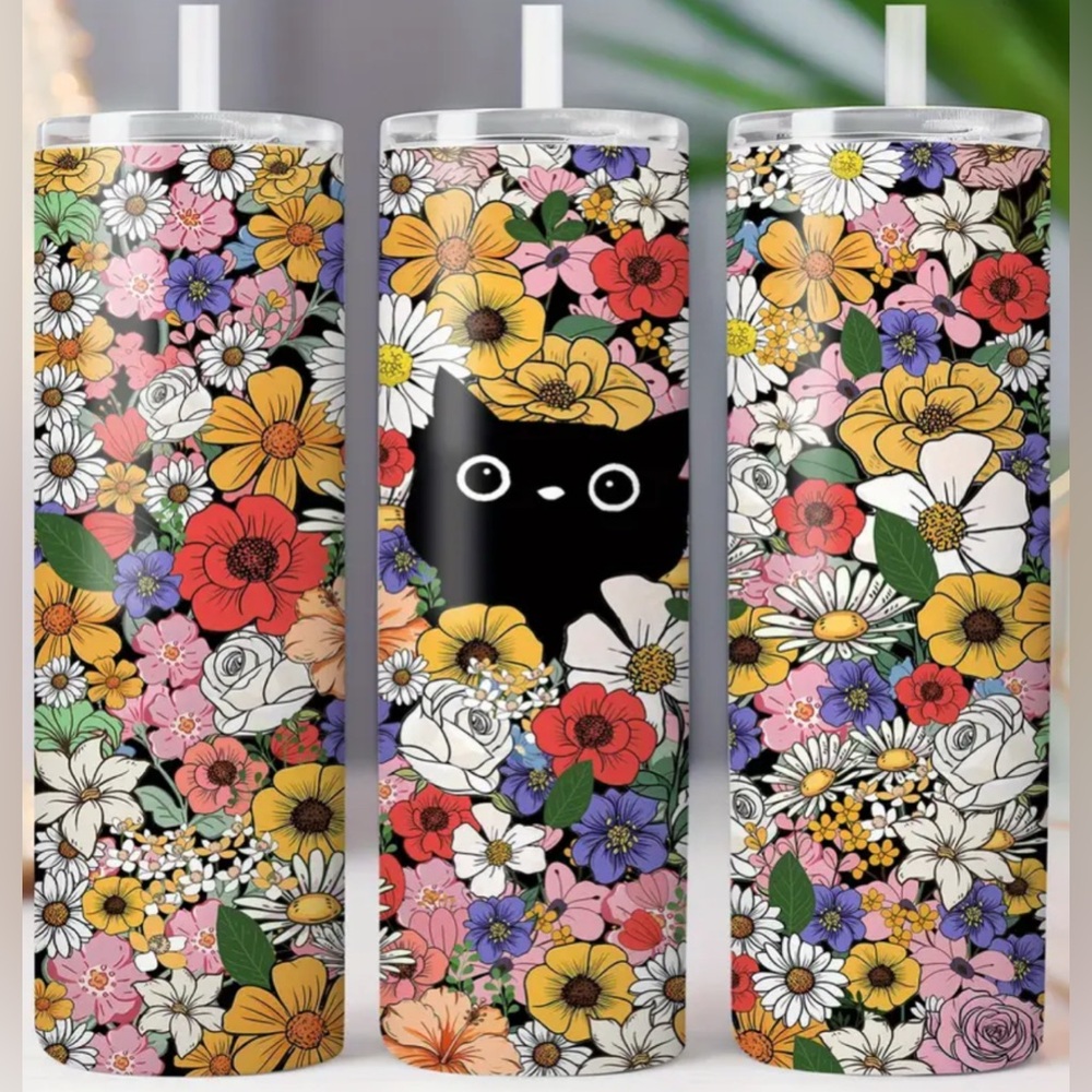 Stainless steel Floral Cat Design Tumbler NWT